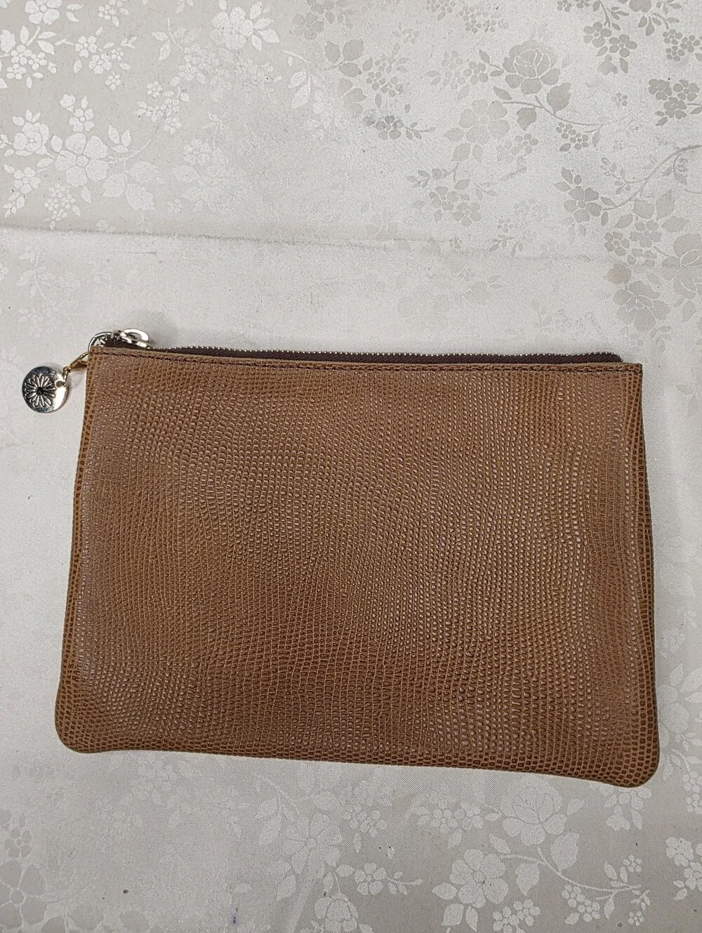 Planner Perfect Brown Lizard Embossed Leather Zippered Pouch Clutch